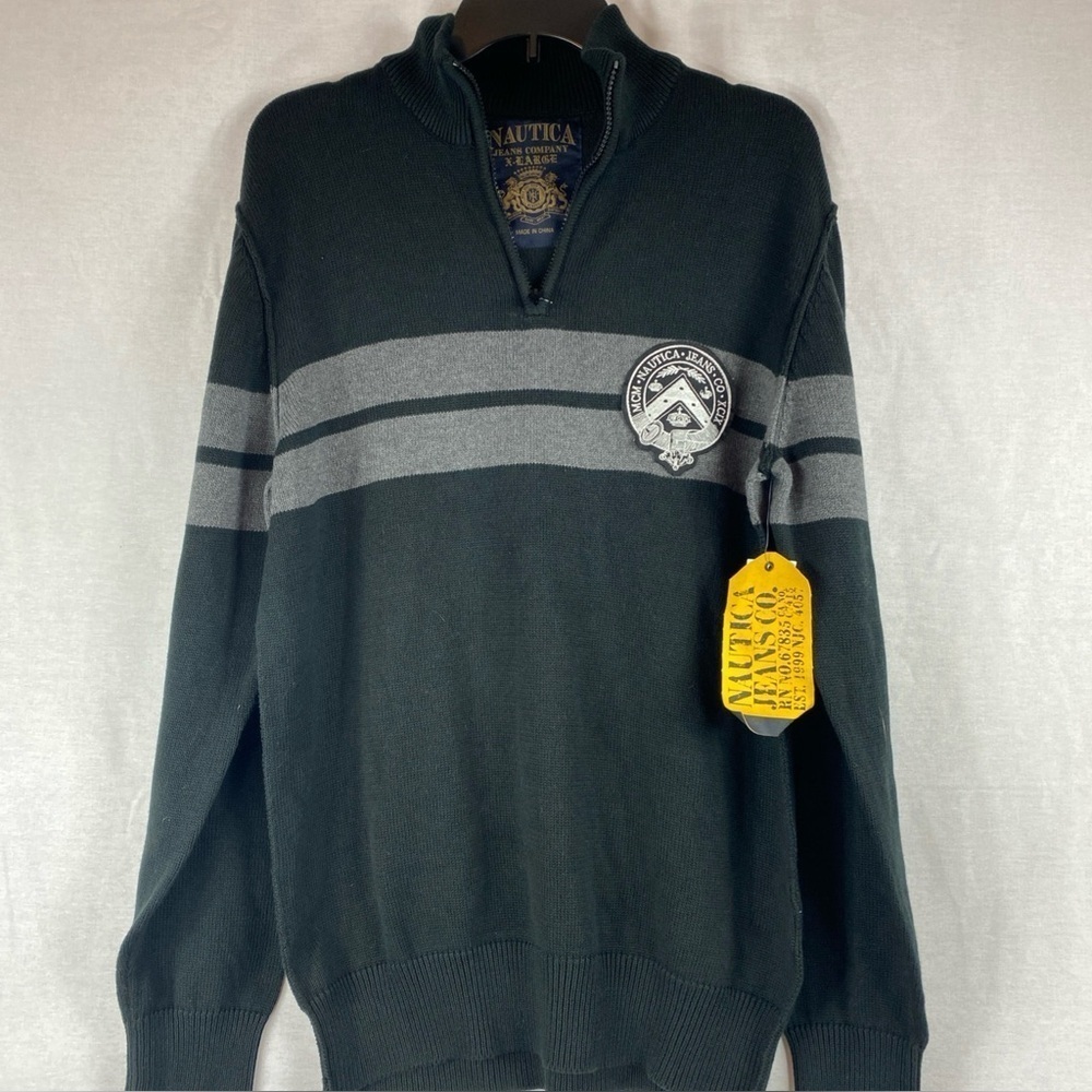 Nautica Jeans Co MCM Mock Neck Quarter-zip Sweater Pullover Patch XL Extra Large